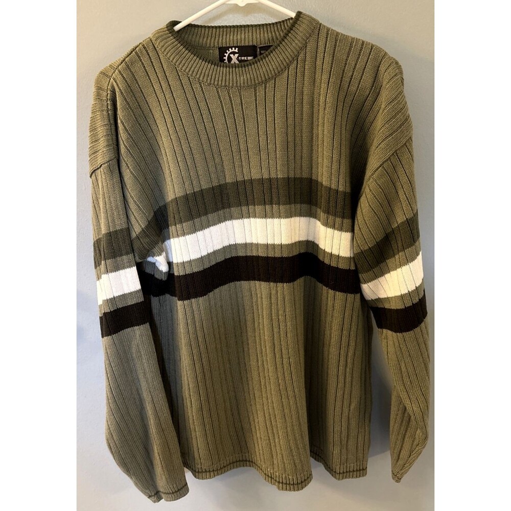 Vintage Xtreme Men’s Y2K Green Stripeed Sweater Size Medium